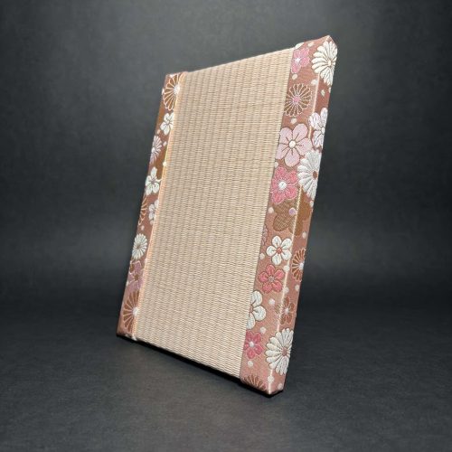 Traditional Japanese handmade mini tatami mat with pink chrysanthemum and plum motif